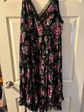 torrid Black Midi Dress with Pink Floral Print
